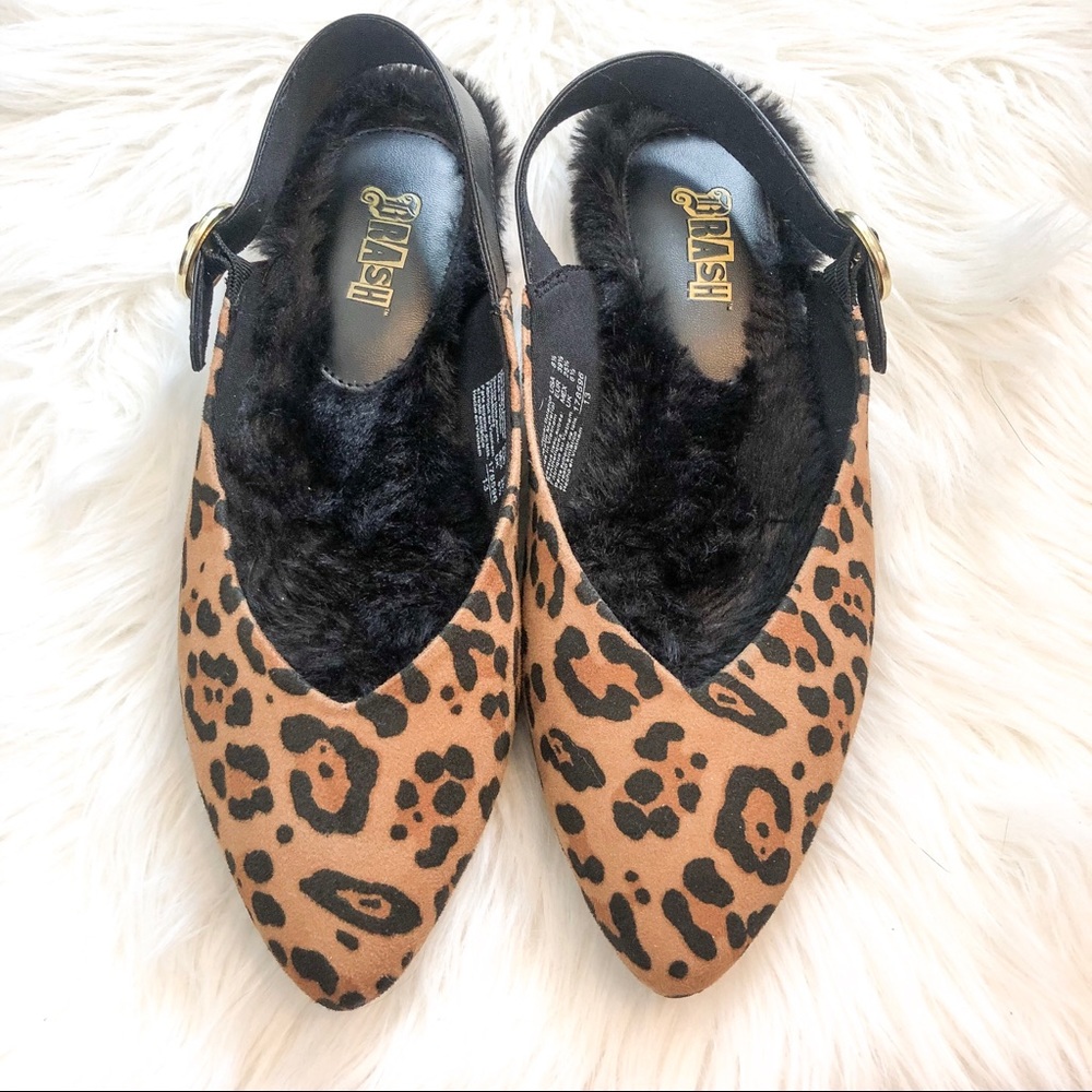 Leopard faux fur flats